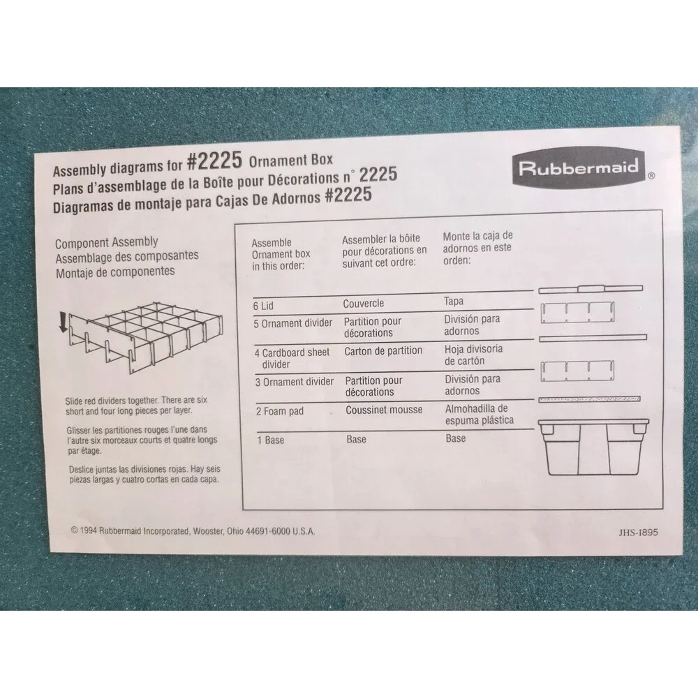 Rubbermaid Christmas Ornament Box #2225 Dividers & Padding NEW & SEALED NB